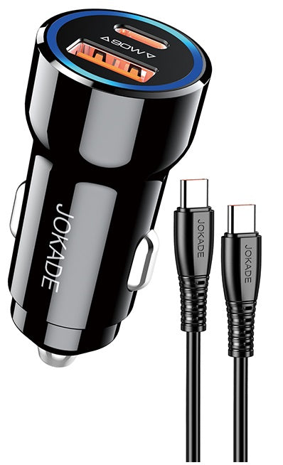 Alimentatore caricabatterie da auto USB/Type-c con cavo Type-C 90W 20V/3A nero JH048