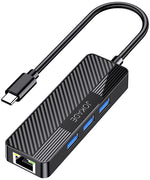 Adattatore hub USB-C 4 in 1 3xUSB 3.0 1xRJ45 Gigabit nero 6921042137971 JC009-F F4810