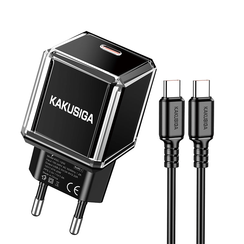 Caricabatterie USB-C PD 20W nero con cavo Type-C 1m KSC-1251 69210421415210 F4615
