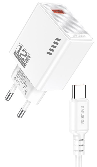Caricatore USB Type-C USB 5V/2.4A 12W bianco KSC-1236