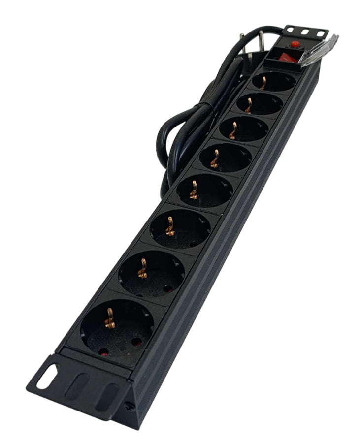 Multipresa 8 posti Schuko per armadio rack 19" con interruttore luminoso E6000