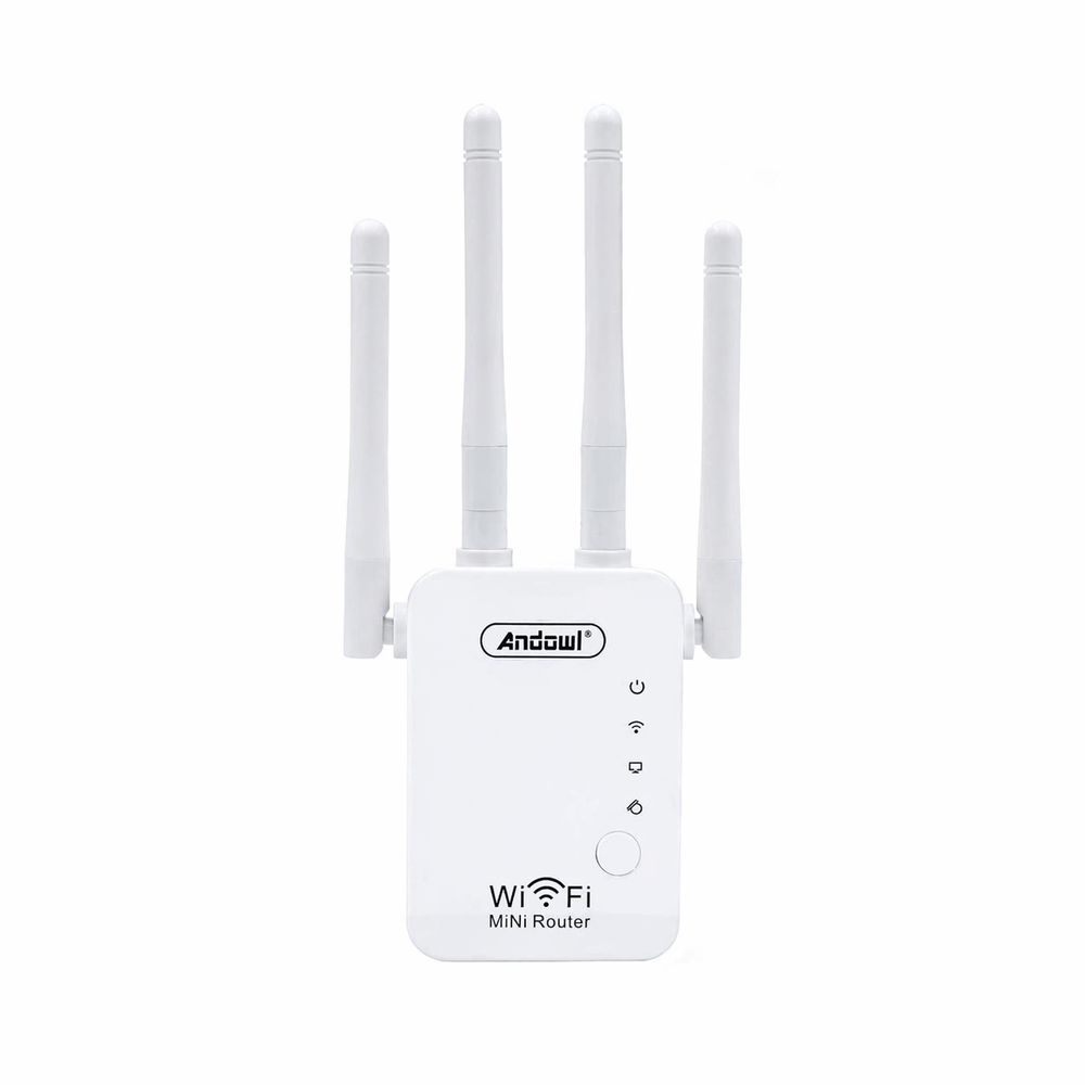 Ripetitore WiFi mini router 2.4GHz 4 antenne bianco