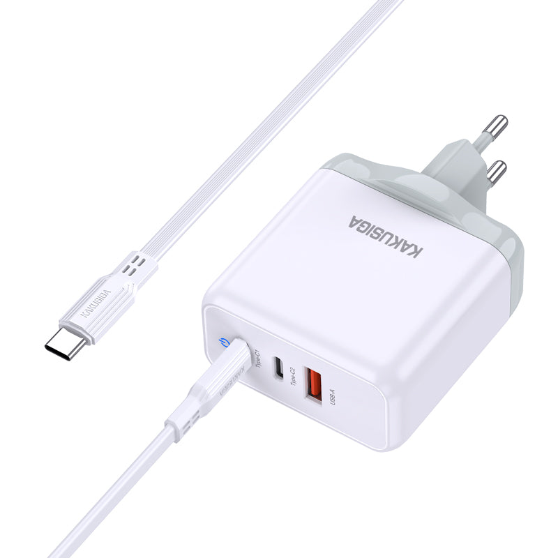 Caricatore rapido PD 65W 3 porte 2 USB-C + 1 USB-A bianco con cavo Type-C - Type-C 1m6921042131085 KSC-933 F4620