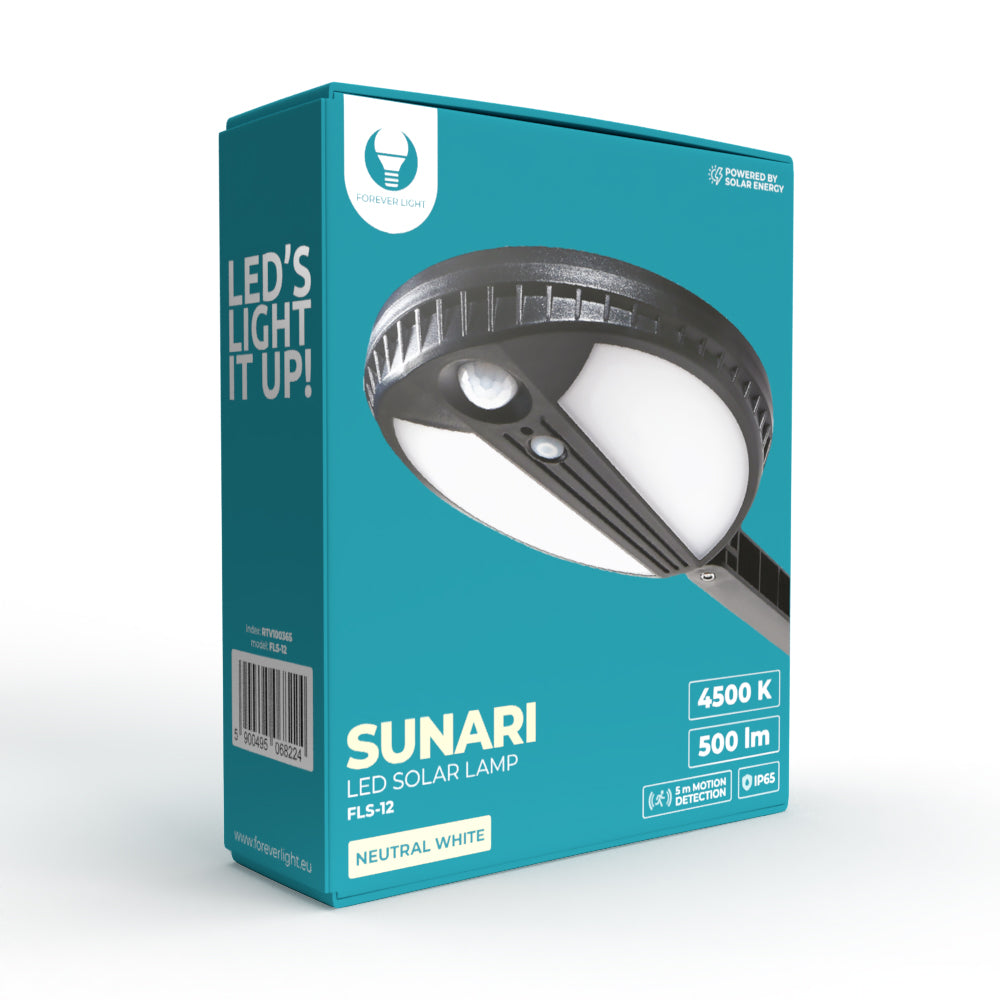 Lampada LED solare 6W 500lm 4500K con sensore di movimento luce bianca EL3050 RTV100365 5900495068224Lampada LED solare 6W 500lm 4500K con sensore di movimento luce bianca EL3050 RTV100365 5900495068224
