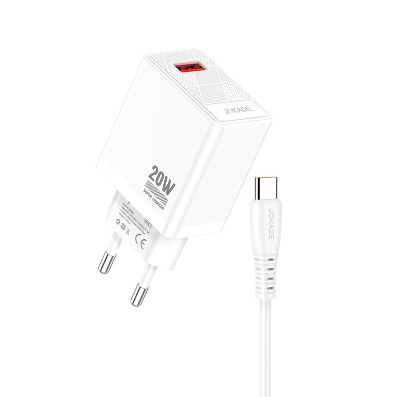 Caricabatterie ricarica rapida USB-A 30W con cavo USB-A - USB-C 1m bianco JB094 6921042144610 F4780