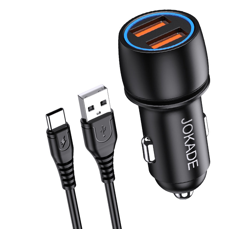 Caricabatterie per auto 2xUSB con cavo USB type C JH004 6924042123448 F4135