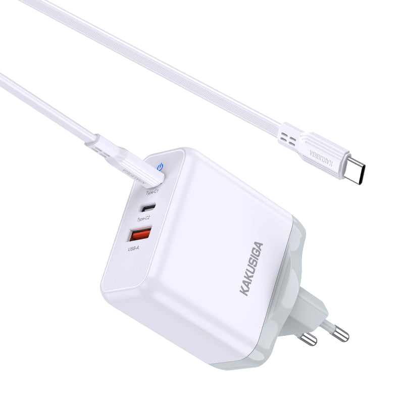 Caricatore rapido PD 65W 3 porte 2 USB-C + 1 USB-A bianco con cavo Type-C - Type-C 1m6921042131085 KSC-933 F4620