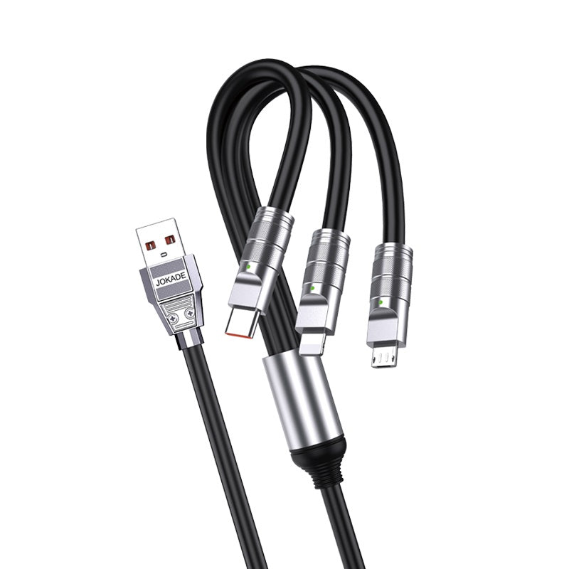 Cavo per alimentazione e sincronizzazione Ricarica Rapida 3 in 1 USB a Lightning, Type-C e Micro USB Nero 1,2 m 3A JA027 6921042131757 F4725