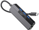Adattatore hub USB-C 4 in 1 3xUSB 3.0 1xRJ45 Gigabit nero 6921042137971 JC009-F F4810