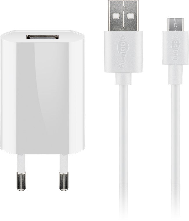 Set di ricarica Micro-USB 5 W Alimentazione con cavo Micro-USB 1 m bianco