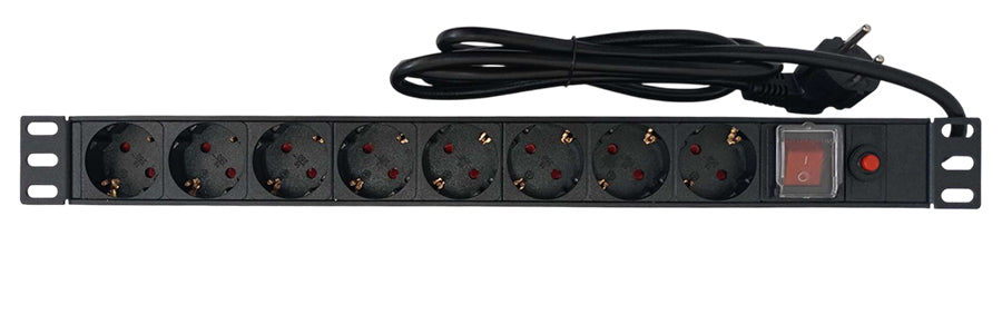 Multipresa 8 posti Schuko per armadio rack 19" con interruttore luminoso E6000