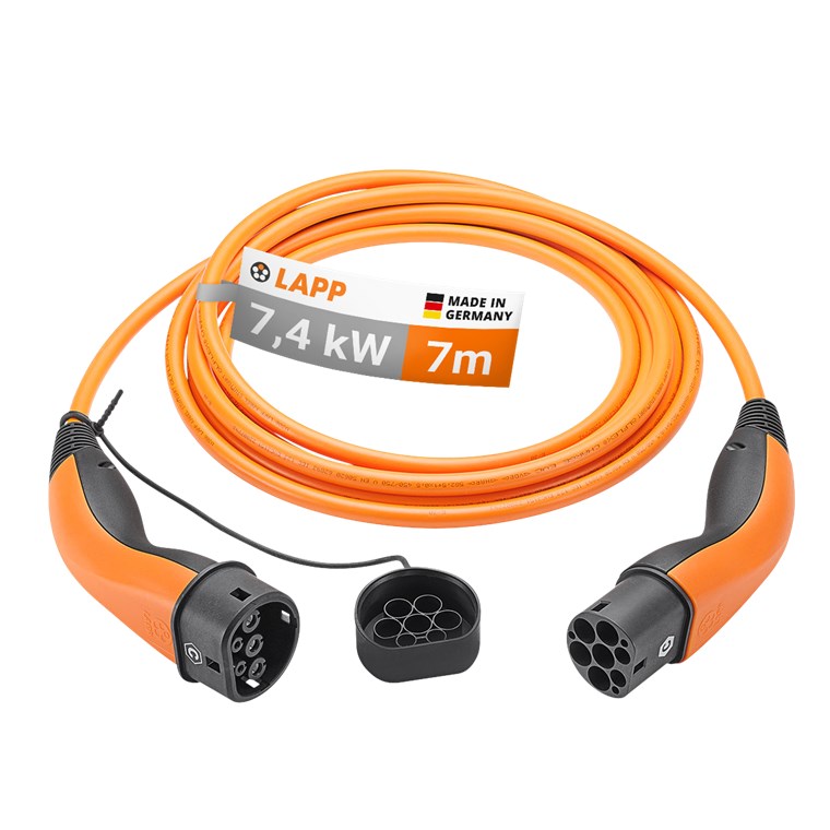 Cavo di ricarica di Tipo 2 fino a 74 kW m arancione 5555934030 32 A monofase per la ricarica di auto ibride ed elettriche con connessione di Tipo 2