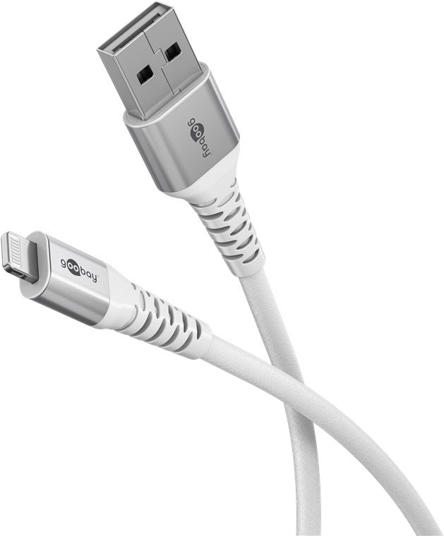 Cavo tessile Lightning a USB-A supermorbido con connettori in metallo 05 m bianco