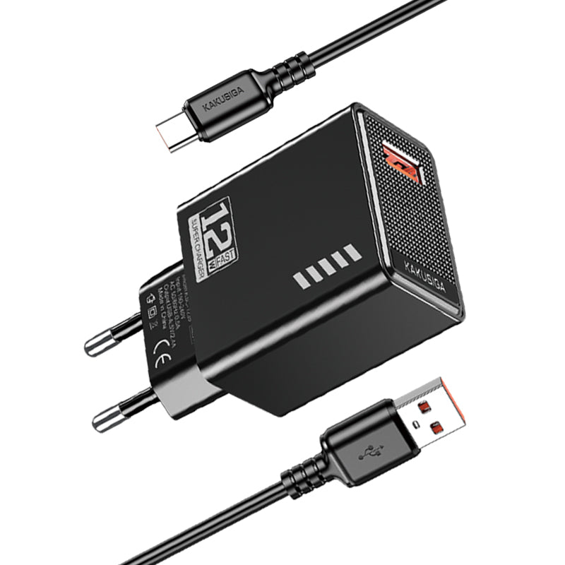 Caricatore USB Type-C USB 5V/2.4A 12W nero KSC-1236