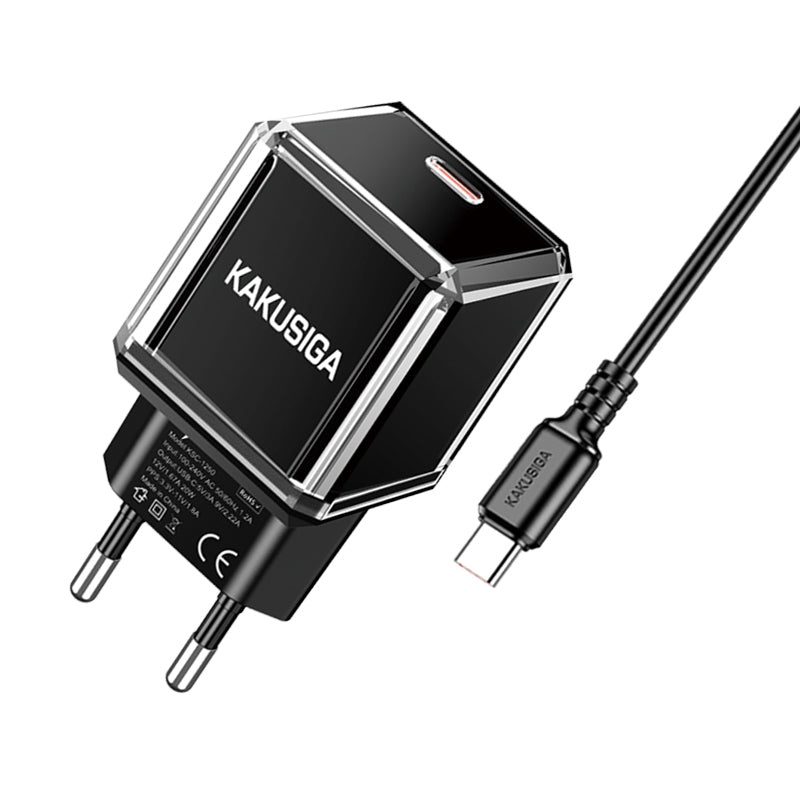 Caricabatterie USB-C PD 20W nero con cavo Type-C 1m KSC-1251 69210421415210 F4615