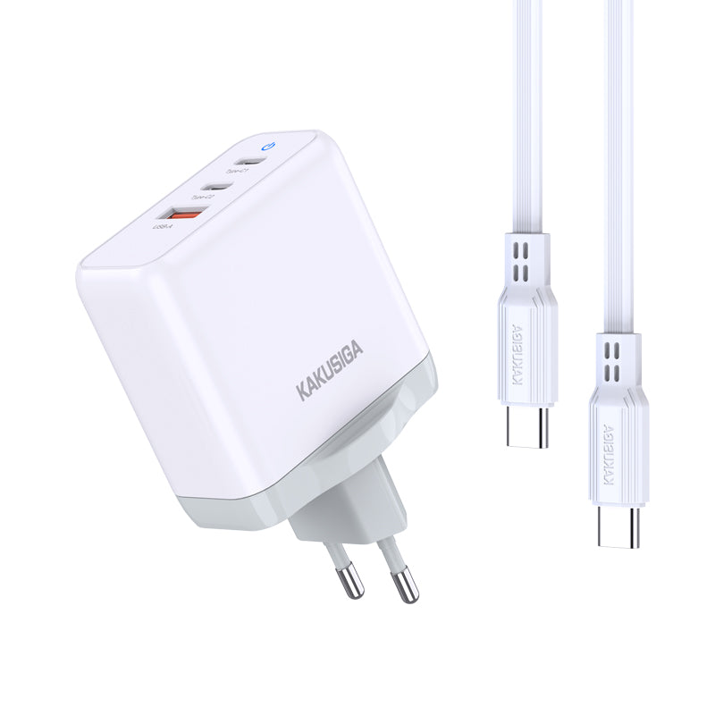 Caricatore rapido PD 65W 3 porte 2 USB-C + 1 USB-A bianco con cavo Type-C - Type-C 1m6921042131085 KSC-933 F4620