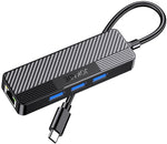 Adattatore hub USB-C 4 in 1 3xUSB 3.0 1xRJ45 Gigabit nero 6921042137971 JC009-F F4810