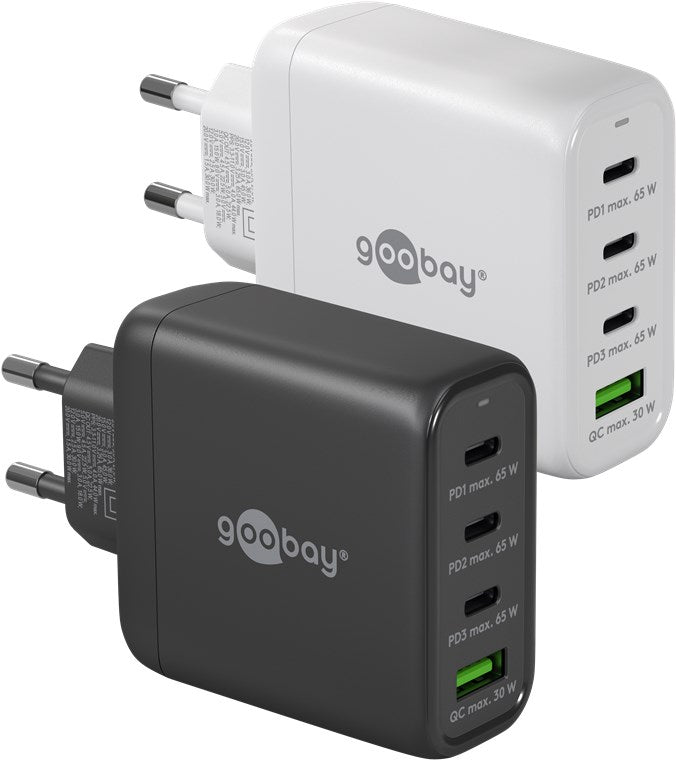Caricatore rapido multiporta USB-C PD GaN 68 W bianco 3x porte USB-C Power Delivery e 1x porta USB-A Quick Charge