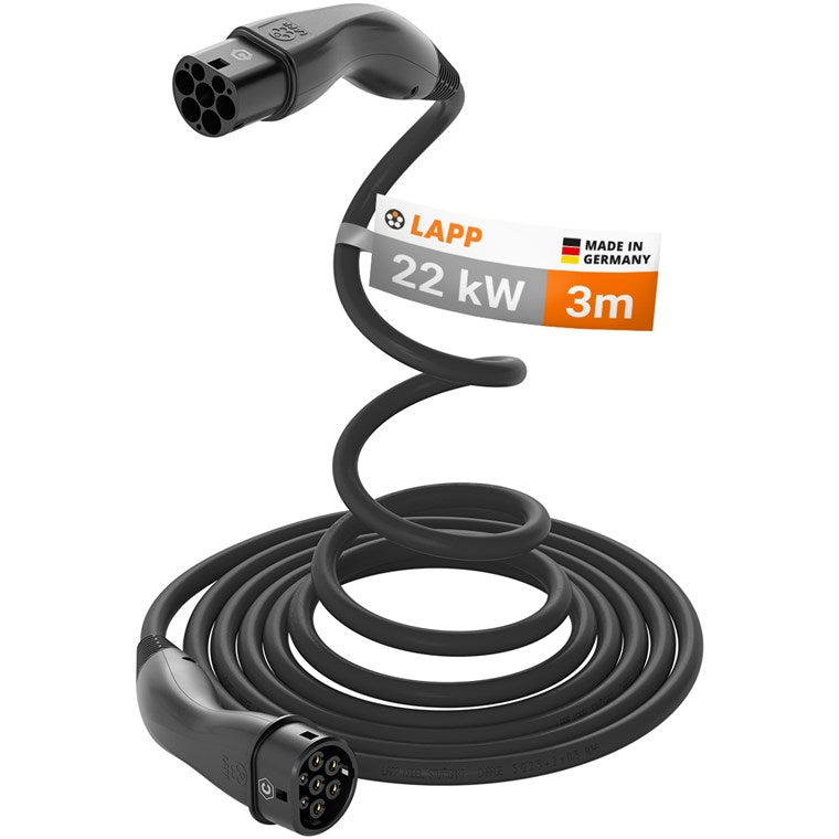 Cavo di ricarica autoretrattile di Tipo 2 fino a 22 kW m nero 5555934039 32 A trifase per la ricarica di auto ibride ed elettriche con connessione di Tipo 2