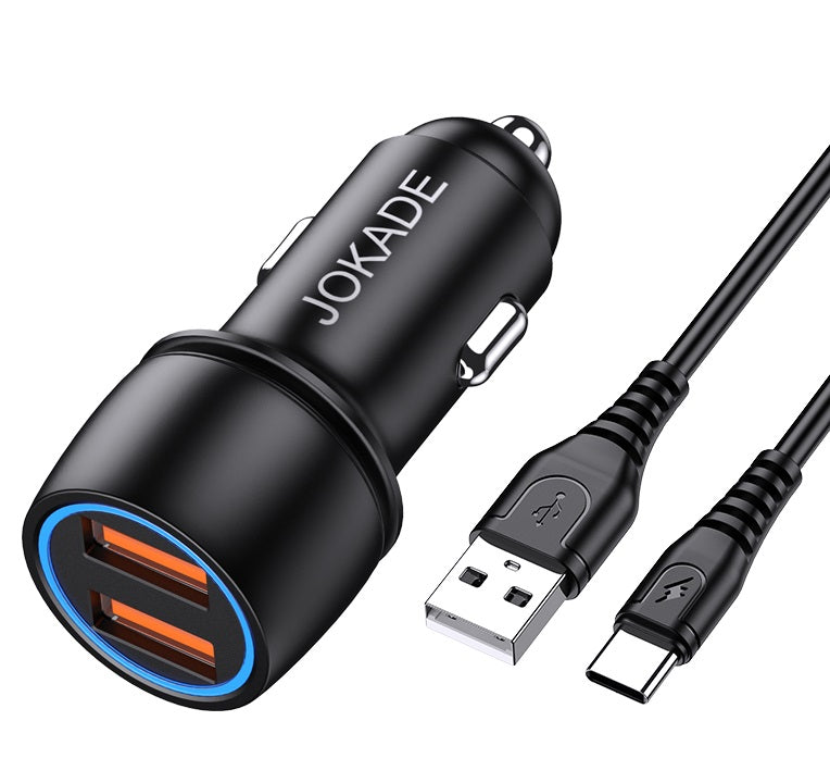 Caricabatterie per auto 2xUSB con cavo USB type C JH004 6924042123448 F4135