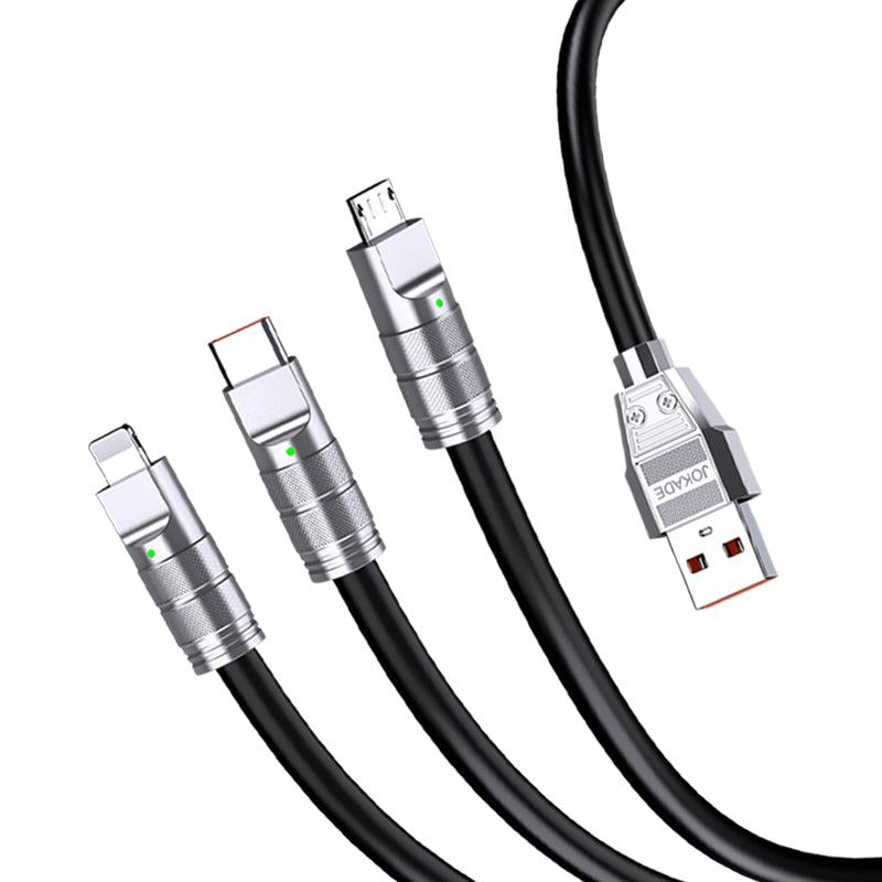 Cavo per alimentazione e sincronizzazione Ricarica Rapida 3 in 1 USB a Lightning, Type-C e Micro USB Nero 1,2 m 3A JA027 6921042131757 F4725