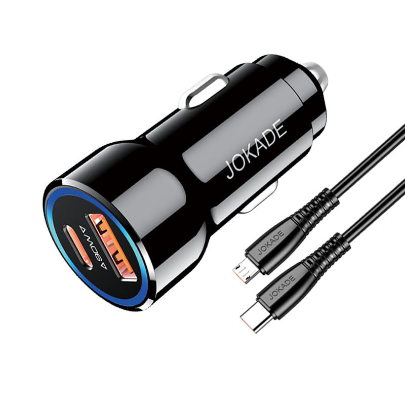 Alimentatore caricabatterie da auto USB/Type-c con cavo Lightning 90W 20V/3A nero JH048