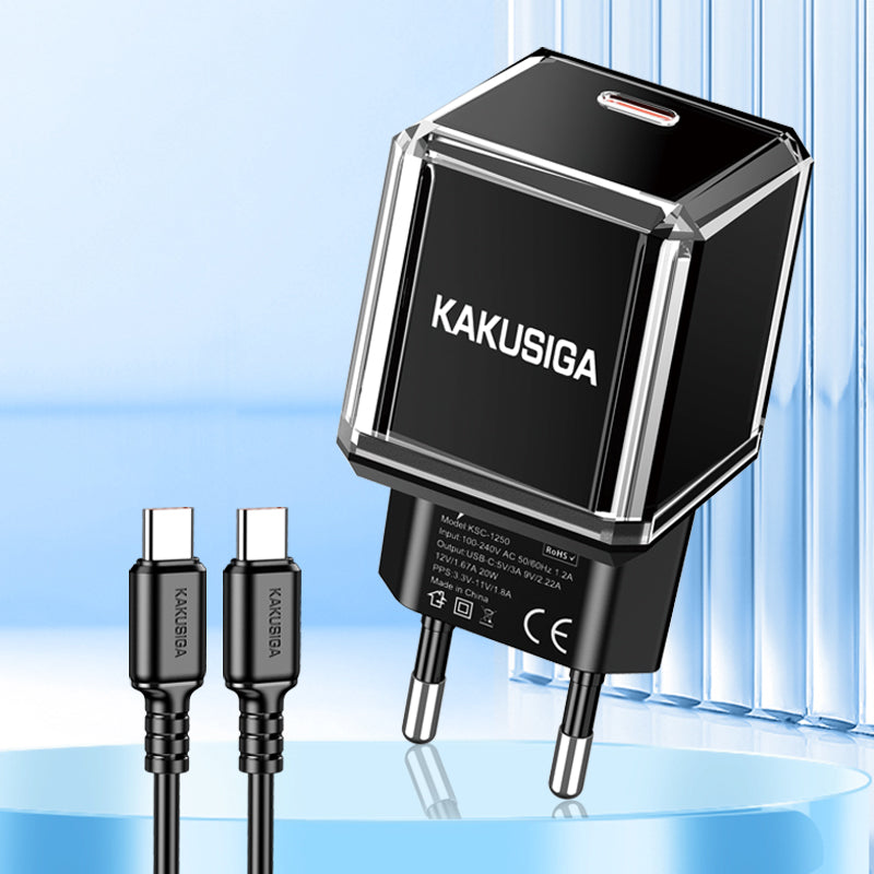 Caricabatterie USB-C PD 20W nero con cavo Type-C 1m KSC-1251 69210421415210 F4615