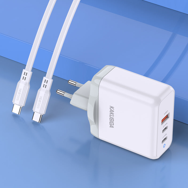 Caricatore rapido PD 65W 3 porte 2 USB-C + 1 USB-A bianco con cavo Type-C - Type-C 1m6921042131085 KSC-933 F4620