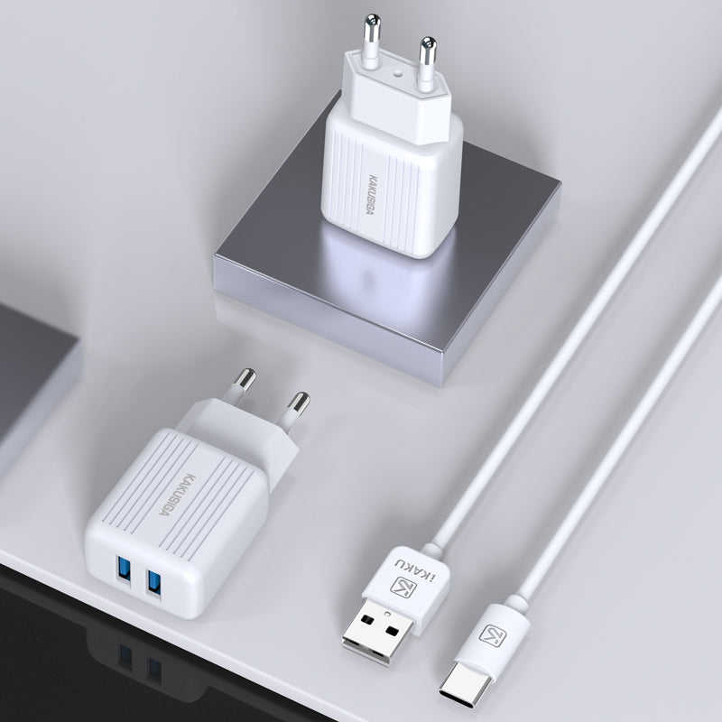 Caricabatterie USB doppia porta 2.4A bianco con cavo Type-C 1m KSC-373 6921042113654 F4635