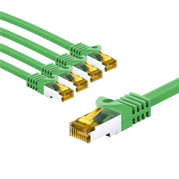 RJ45 cavo patch CAT 6A S/FTP PiMF 500 MHz con cavo grezzo CAT 7 1 m Verde kit di 5