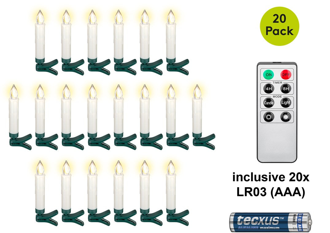 20 candele senza fili per l'albero di Natale a LED incl. 20x AAA LR03