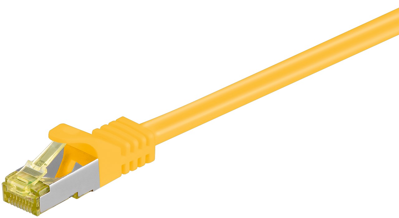 RJ45 cavo patch CAT 6A S/FTP PiMF 500 MHz con cavo grezzo CAT 7  giallo guaina per cavo senza alogeni LSZH rame connettore RJ45 CAT 6A 1 m