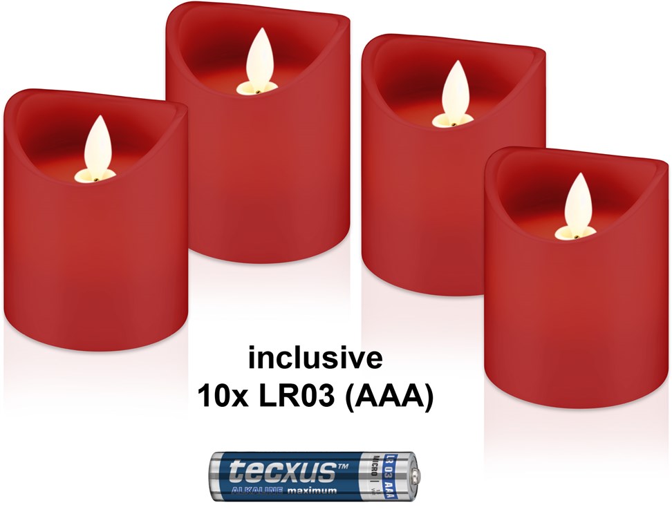 Set di 4 candele a LED in vera cera rosso incl. 12x AAA LR03