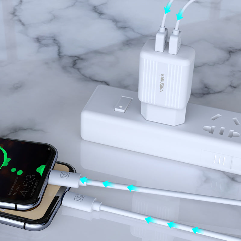 Caricabatterie USB doppia porta 2.4A bianco con cavo Type-C 1m KSC-373 6921042113654 F4635