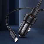 Caricabatterie da auto ricarica rapida 2xUSB 5V 2.4A con cavo type C KSC-860