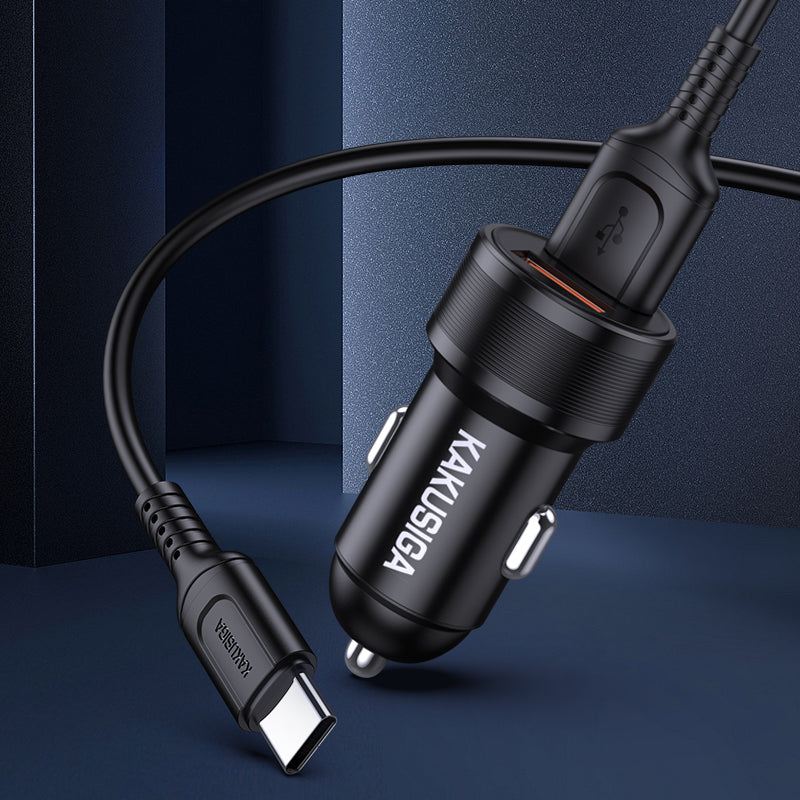 Caricabatterie da auto ricarica rapida 2xUSB 5V 2.4A con cavo type C KSC-860