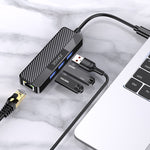 Adattatore hub USB-C 4 in 1 3xUSB 3.0 1xRJ45 Gigabit nero 6921042137971 JC009-F F4810