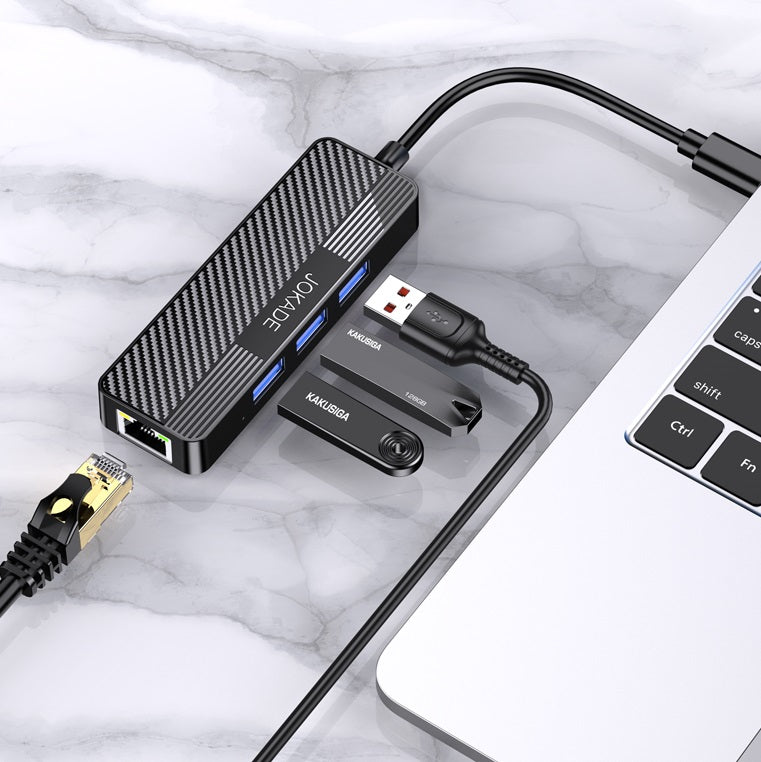 Adattatore hub USB-C 4 in 1 3xUSB 3.0 1xRJ45 Gigabit nero 6921042137971 JC009-F F4810