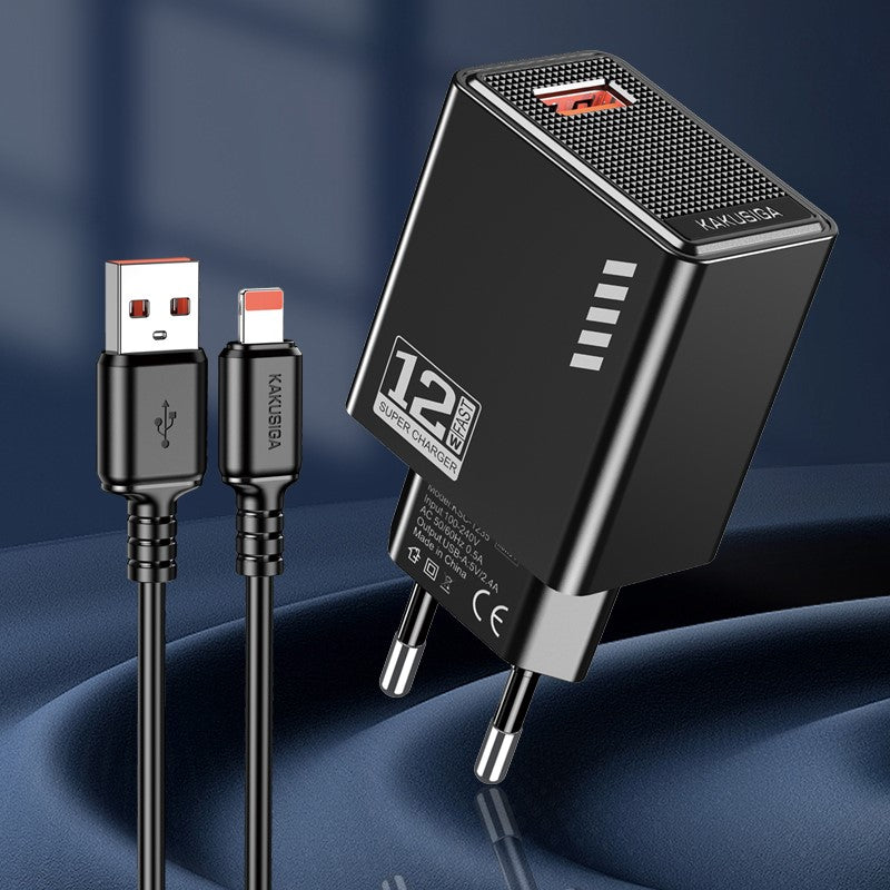 Caricabatterie a porta singola USB-A: 5V/2.4A 12W tipo Lightning EU nero KSC-1236