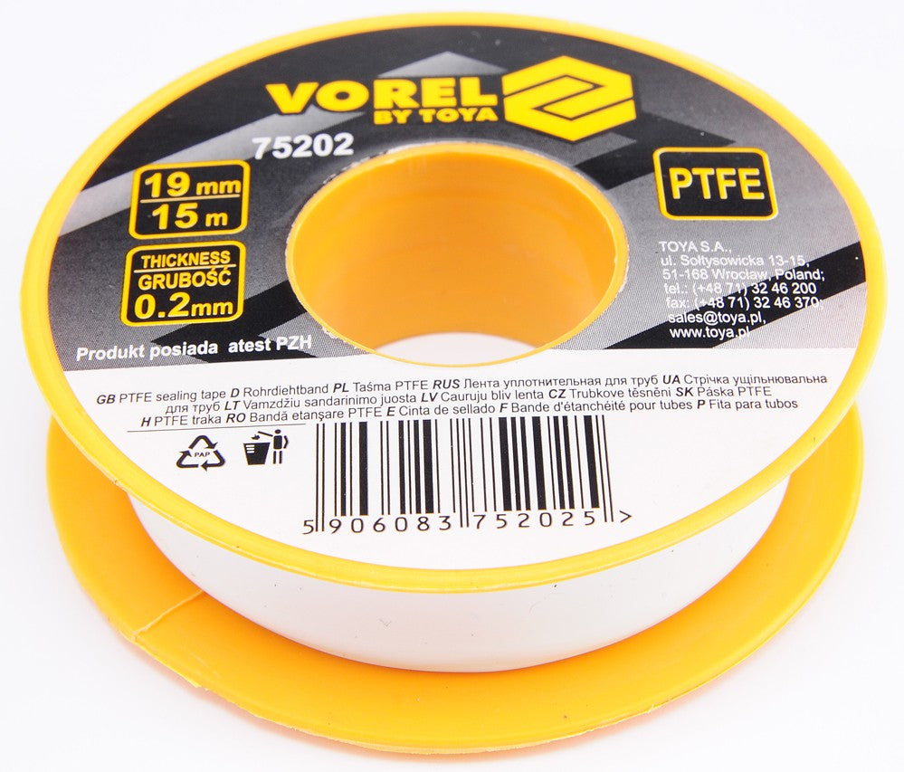 Nastro in teflon 15m 19x0.2mm Vorel 75202 5906083752025 D1128