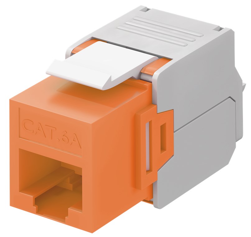 Modulo Keystone RJ45 CAT 6A UTP 165 mm di larghezza tipo coccodrillo morsettiera per montaggio IDC senza attrezzi arancione