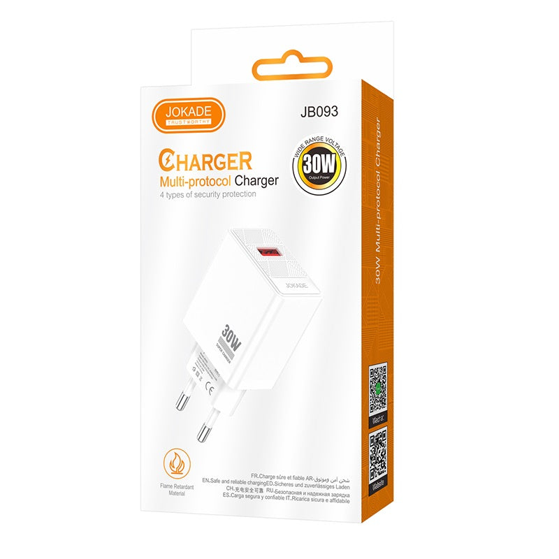 Caricatore USB-A 30W ricarica rapida bianco JB093 6921042144559 F4735