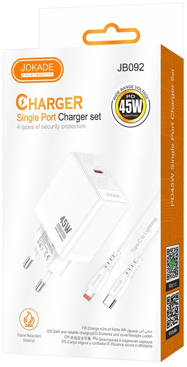 Caricabatterie ricarica rapida con cavo USB Type C - Lightning bianco 1m JB092 6921042144818 JB092 F4460