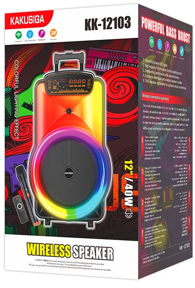 Cassa acustica trolley 40W Luce LED Bluetooth/USB/SD/FM con microfono 6921042152769 KK-12103Cassa acustica trolley 40W Luce LED Bluetooth/USB/SD/FM con microfono 6921042152769 KK-12103