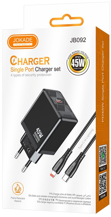 Caricabatterie ricarica rapida con cavo USB Type C - Lightning nero 1m JB092 6921042144801 JB092 F4395