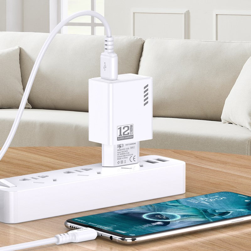 Caricatore micro USB  5V/2.4A 12W bianco KSC-1236