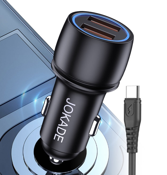 Caricabatterie per auto 2xUSB con cavo USB type C JH004 6924042123448 F4135