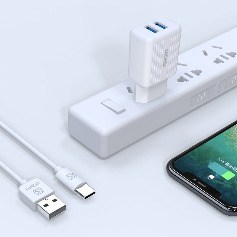 Caricabatterie USB doppia porta 2.4A bianco con cavo Type-C 1m KSC-373 6921042113654 F4635