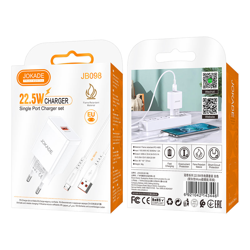 Caricabatterie USB micro 22.5W bianco JB098