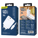 Caricatore rapido 40W USB-C + USB-A bianco con cavo Type-C - Type-C 1m 6921042122458 KSC-813 F4625